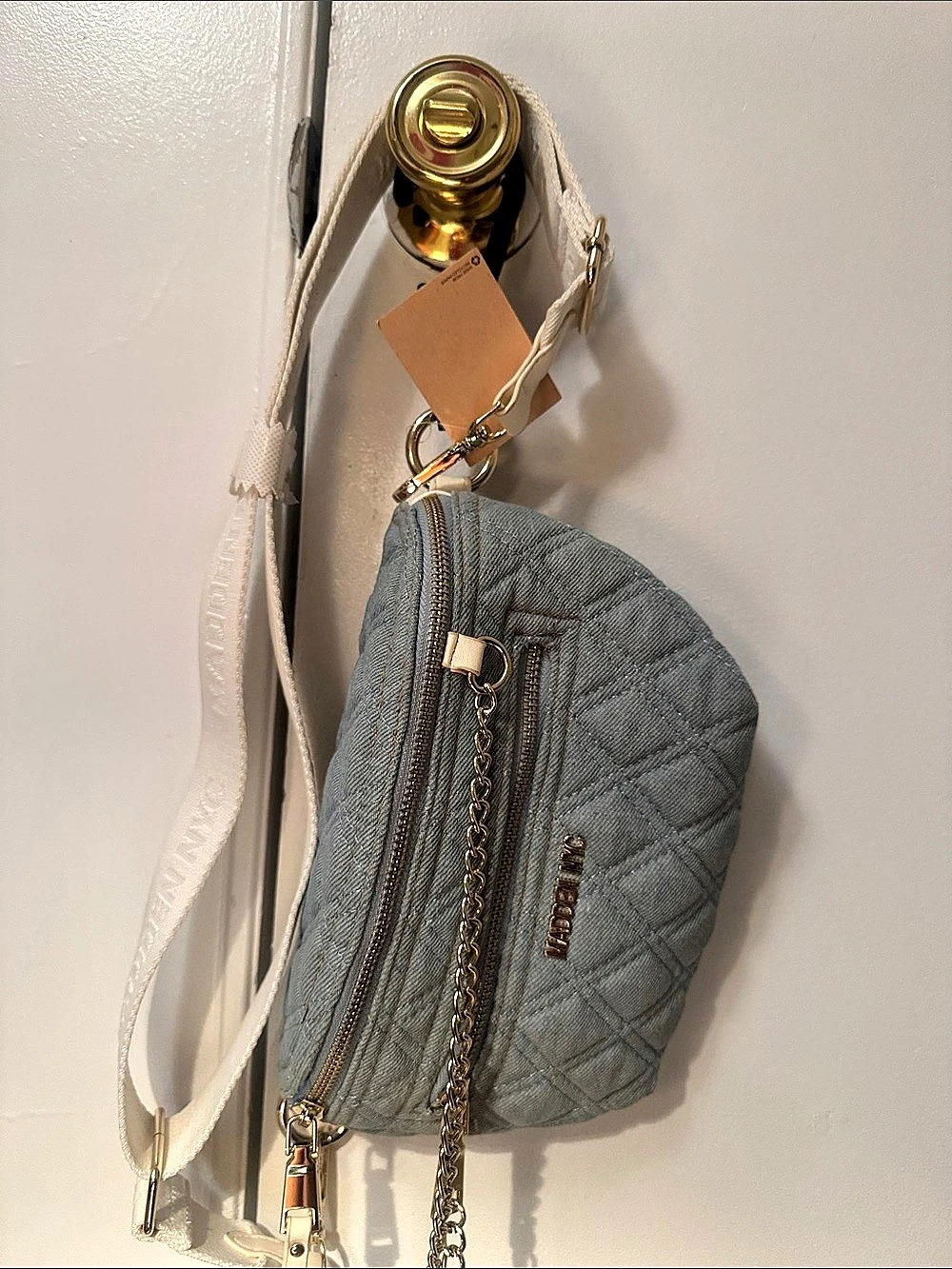 MADDON NYC Quilted Crossbody Bag in Blue & White